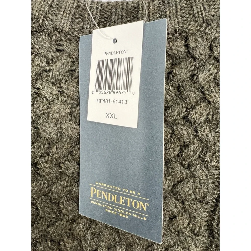 NEW‎ Pendleton 100% Wool Fisherman Sweater Cable Knit Men's 2XL Dark Green